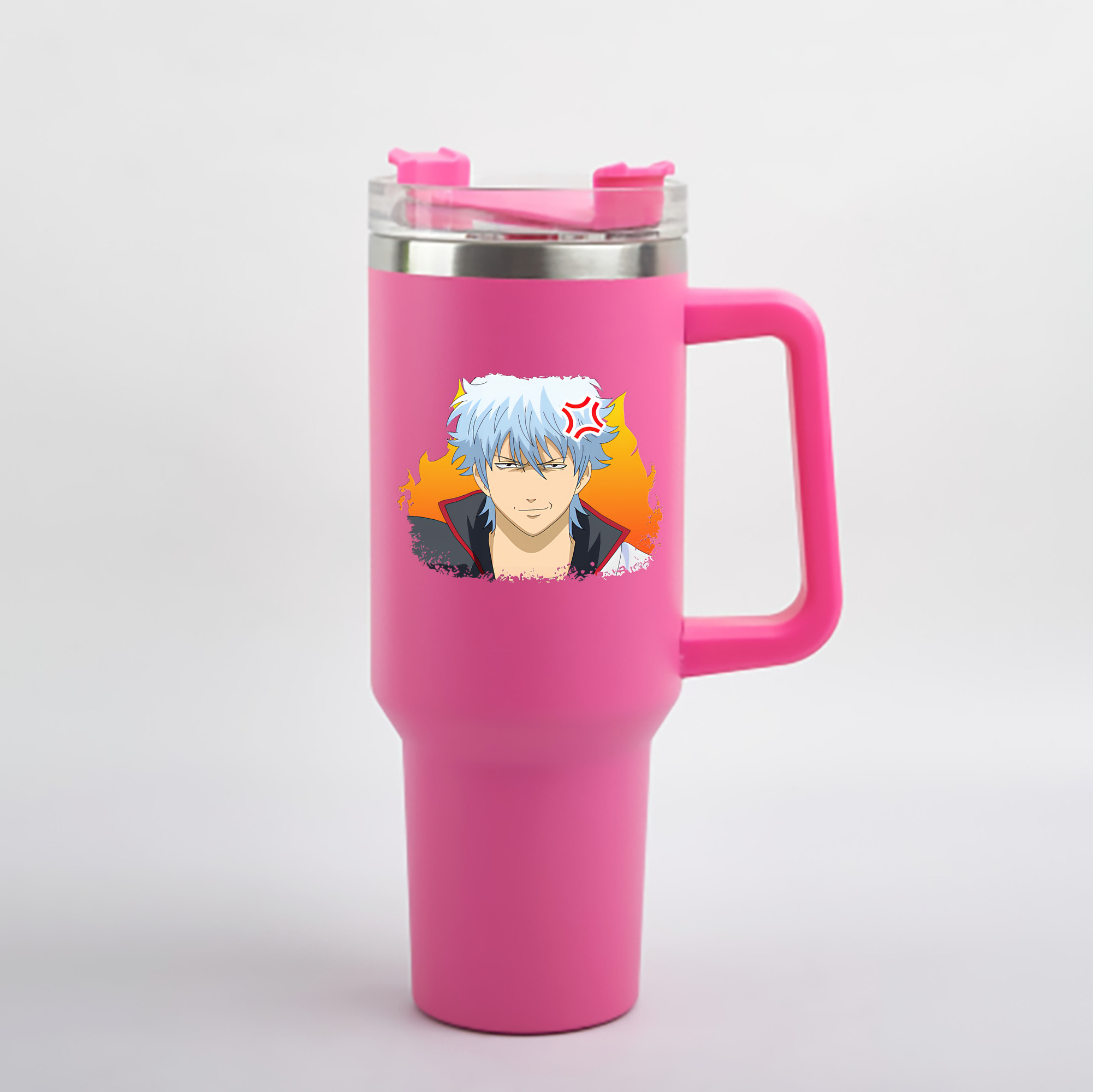 （画像用） ぎんたま 坂田銀時（さかたぎんとき） 神楽 志村新八（しむら しんぱち） GINTAMA Sakata Gintoki Kagura Shimura Shinpachi 1200mL車用タンブラー - クリスタルステッカー（プラスチックストロー付き）